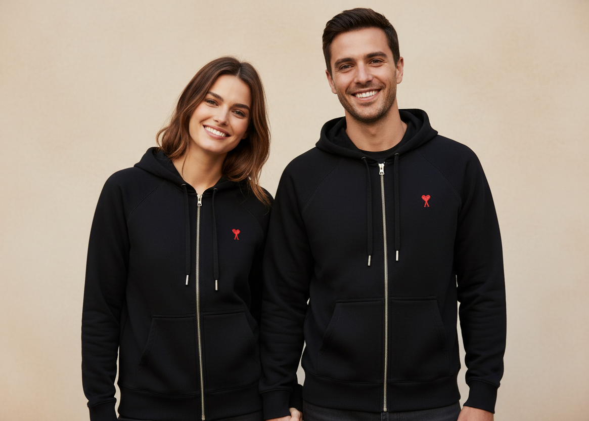 Couple in Black Zip-Up Hoodies