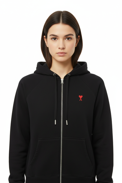 Girl wearing black zip-up hoodie