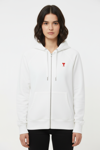 Girl wearing white hoodie product photo